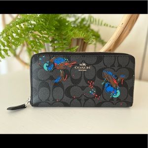 Coach Silver/Black Smoke Multi F23400 Signature Bird Accordion Wallet